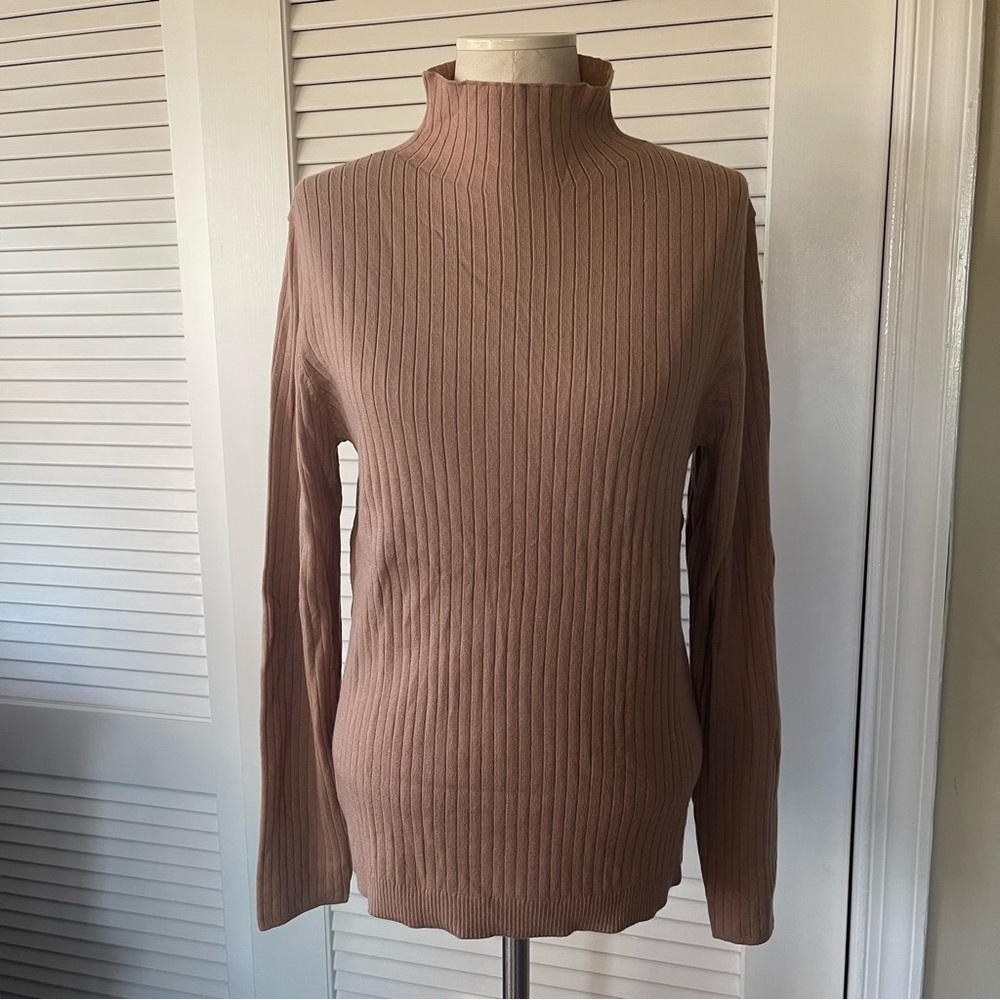 LOFT Khaki Ribbed Mock Neck Knit Top NWT Size XL